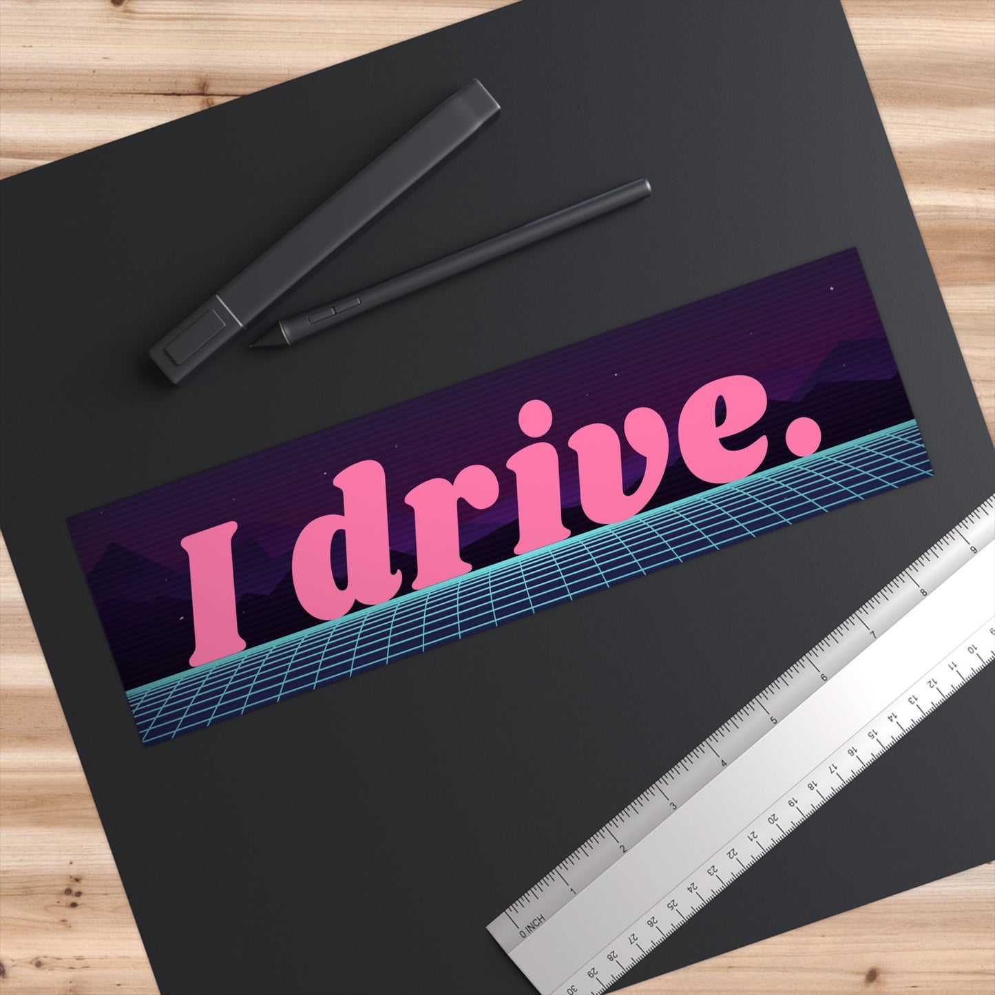 I Drive Bumper Sticker, Synthwave Retro Meme Car Decal