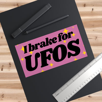 I Brake for UFOs Bumper Sticker, Funny Car Decal