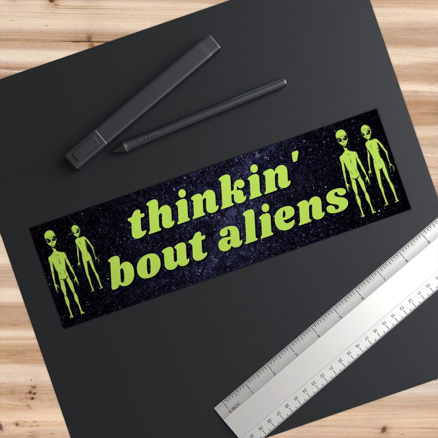Thinking About Aliens Bumper Sticker, Waterproof Car Decal