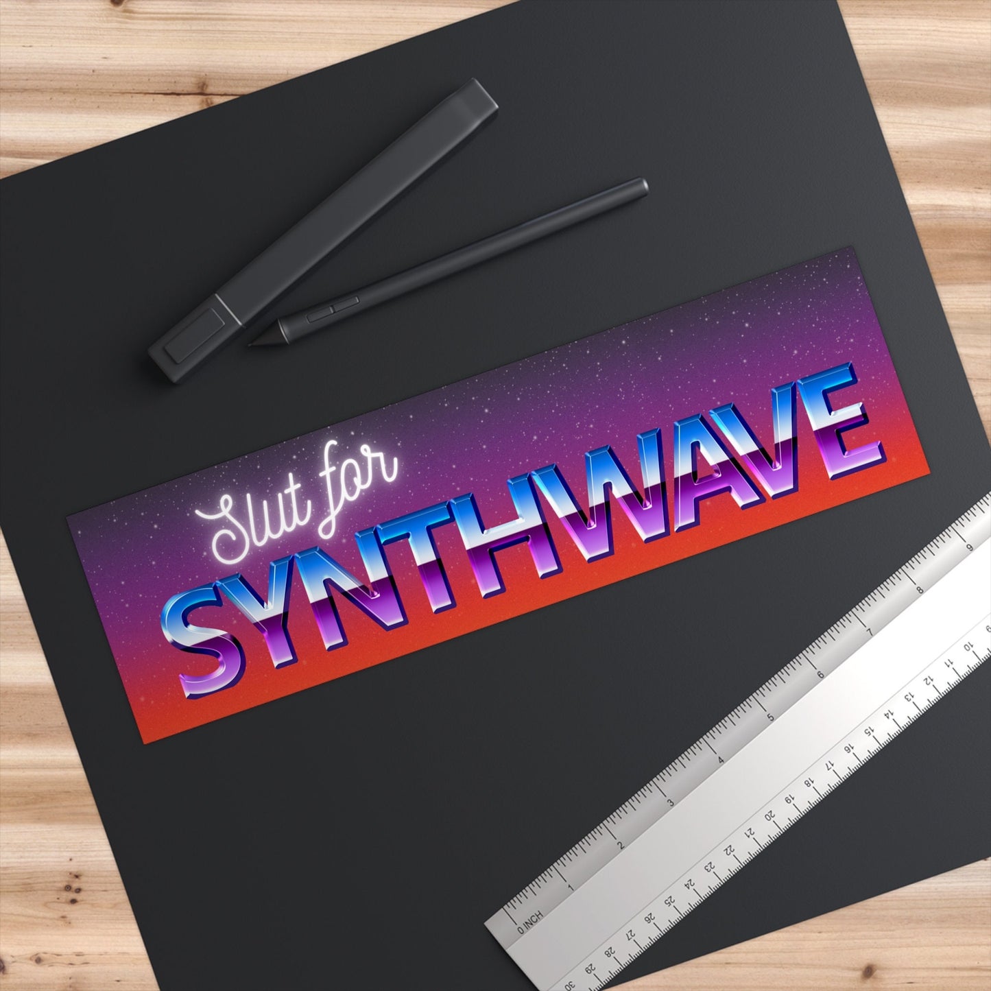 Synthwave Bumper Sticker: Retro Cyber Car Decal