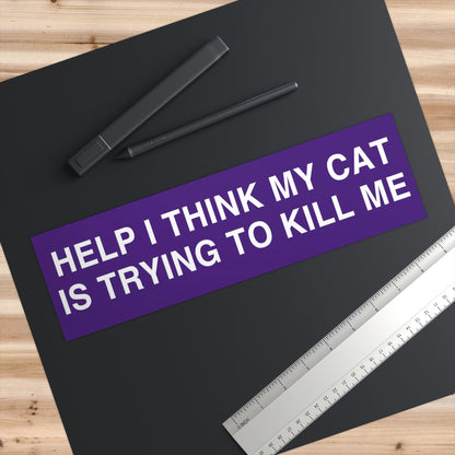 Help My Cat is Trying to Kill Me Bumper Sticker Funny, Cursed Meme Bumper Stickers, Weird gifts for Friends, Warning Bad Driver Car