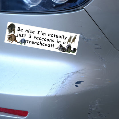 Funny 3 Raccoons in a Trenchcoat Bumper Sticker, Gen Z Meme