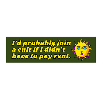 Funny Cult Bumper Sticker, Weird Car Decal, Waterproof Vinyl
