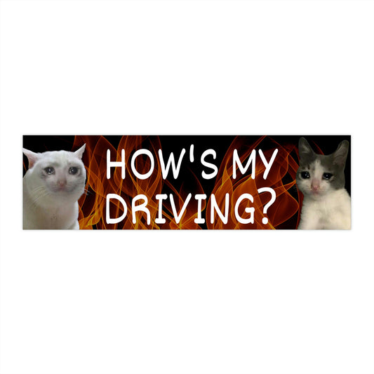 Funny Cat Meme Bumper Sticker, How's My Driving?