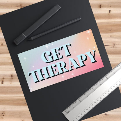Get Therapy Positive Bumper Sticker, Cute Aesthetic Car Decal, Gifts for Friends, Positivity Bumper Sticker
