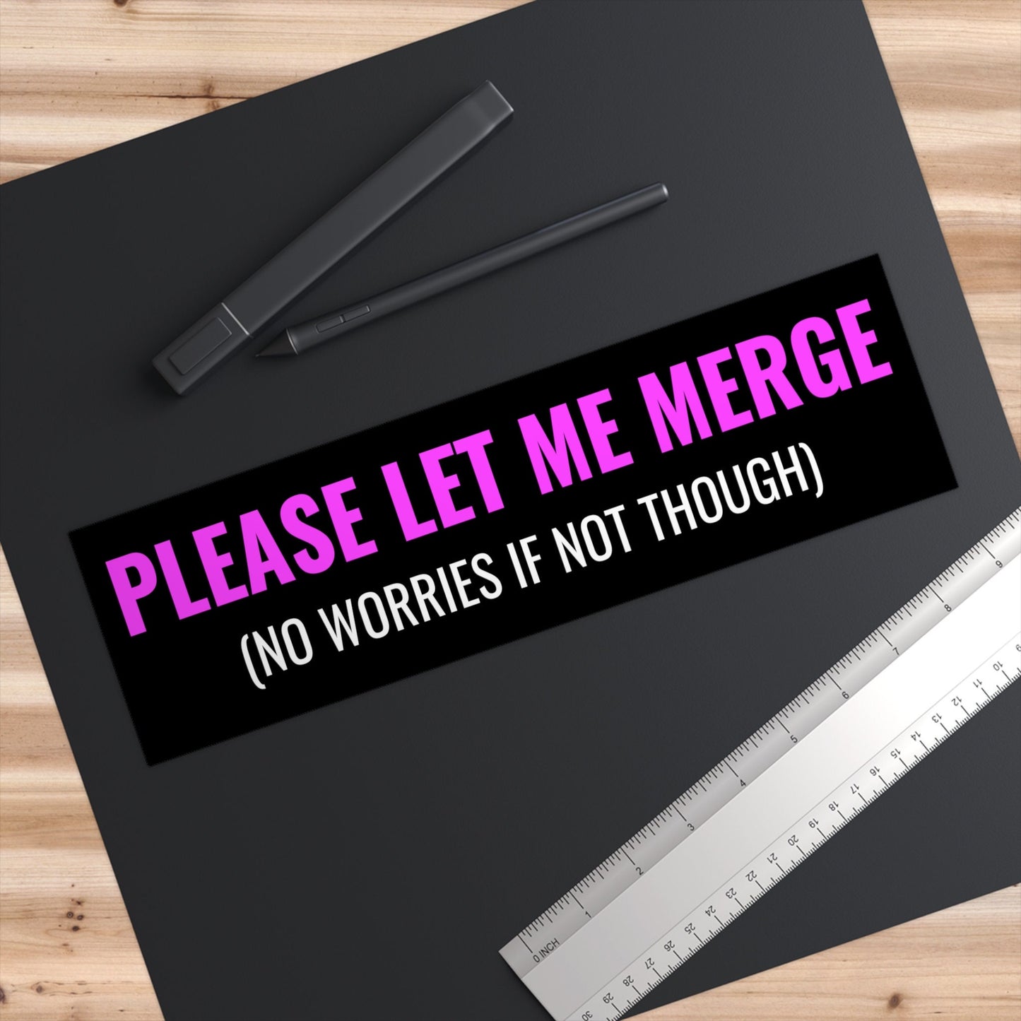 Funny 'Please Let Me Merge' Bumper Sticker, Pink Car Decal