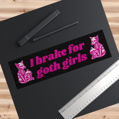 Goth Girl Bumper Sticker, Spooky Skull Car Decal